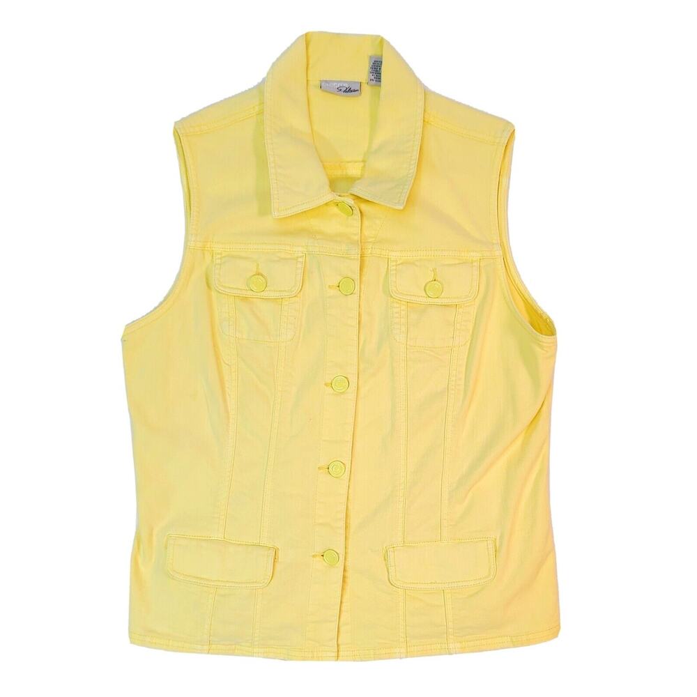 Chico's Platinum Women's Size 2 (Large 12) Yellow Button Up Vest, 4 Pockets